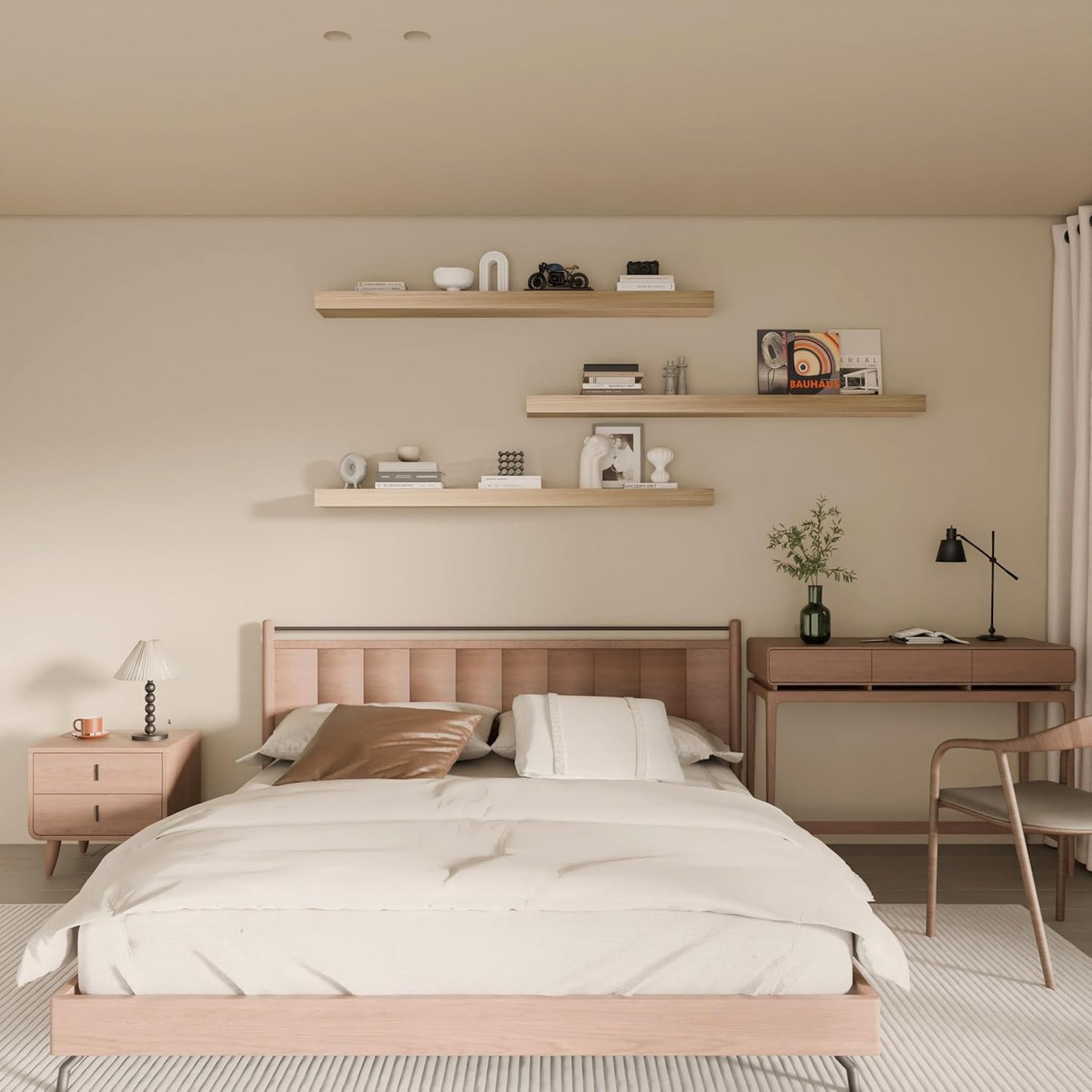 Floating Shelves - 48 Inch Long Premium Solid Wood Wall Shelves, Set of 3, Rustic Brown Modern Wall Mounted Shelves for Living Room, Bedroom, and Kitchen