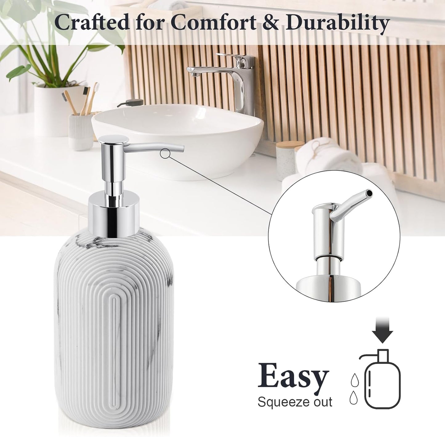 Bathroom Accessories Set - 7-Piece Resin Bathroom Set, Toothbrush Holders Set, Soap Dispenser, Qtip Holder Dispenser, Tumbler, Soap Dish & Tray, Modern Bath Decor for Home Dorm Hotel (Marble White)