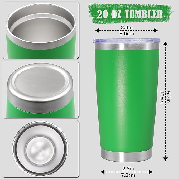 20 oz Tumbler Coffee Travel Tumblers Bulk with Lid Stainless Steel Double Wall Vacuum Insulated Mug Powder Coated Cups fit Car Cupholder for Hot and Cold - Green, 8Pack