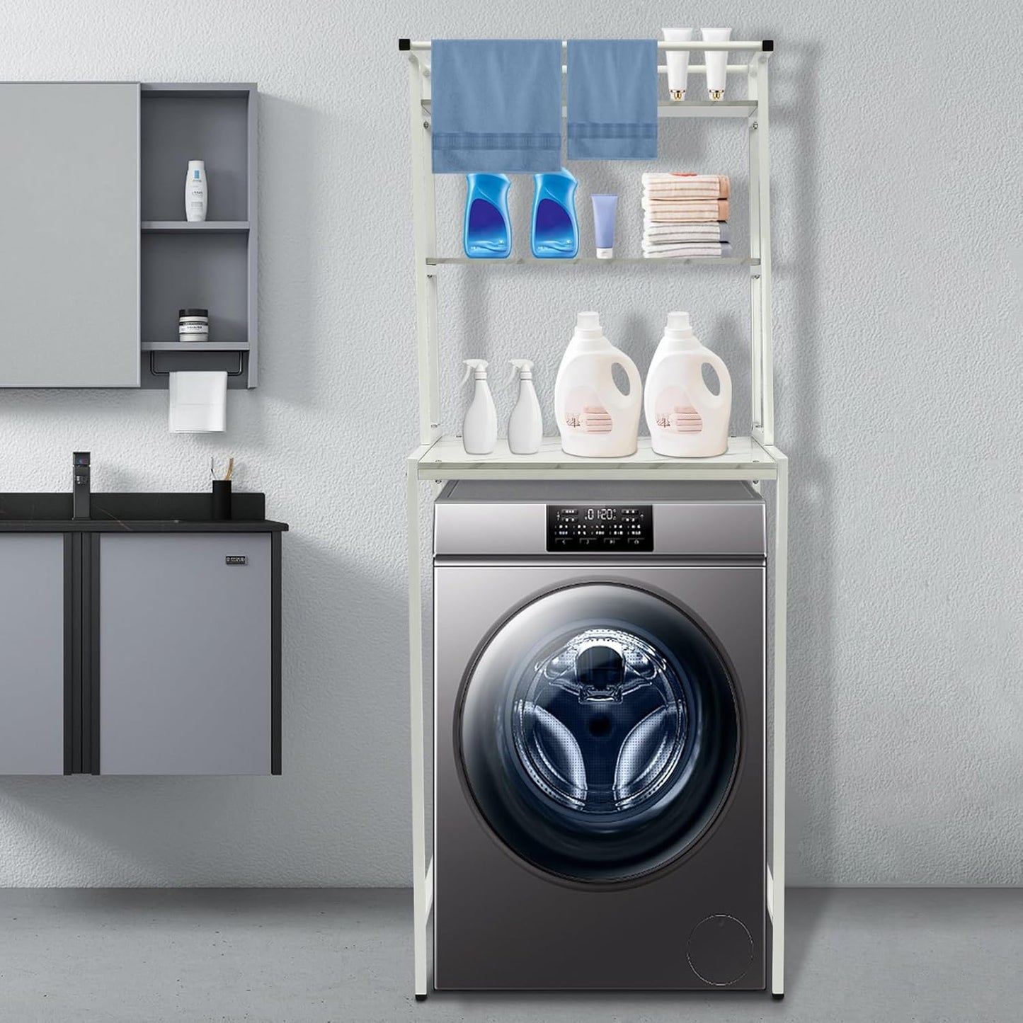 Gdrasuya10 White Over The Washer & Dryer Storage Shelves, 3 Tier Washing Machine Storage Shelf Utility Rack Standing Laundry Storage Shelf Organizer Save Space for Laundry Room