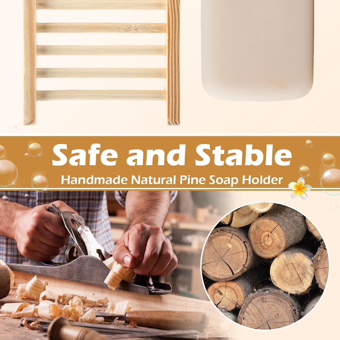 Bamboo Soap Dish Wooden Hand Craft Soap Case for Shower Rectangular Bathtub Shower Dish Accessories for Home Bathroom Kitchen Sponges(Wood Color,80 Pack)