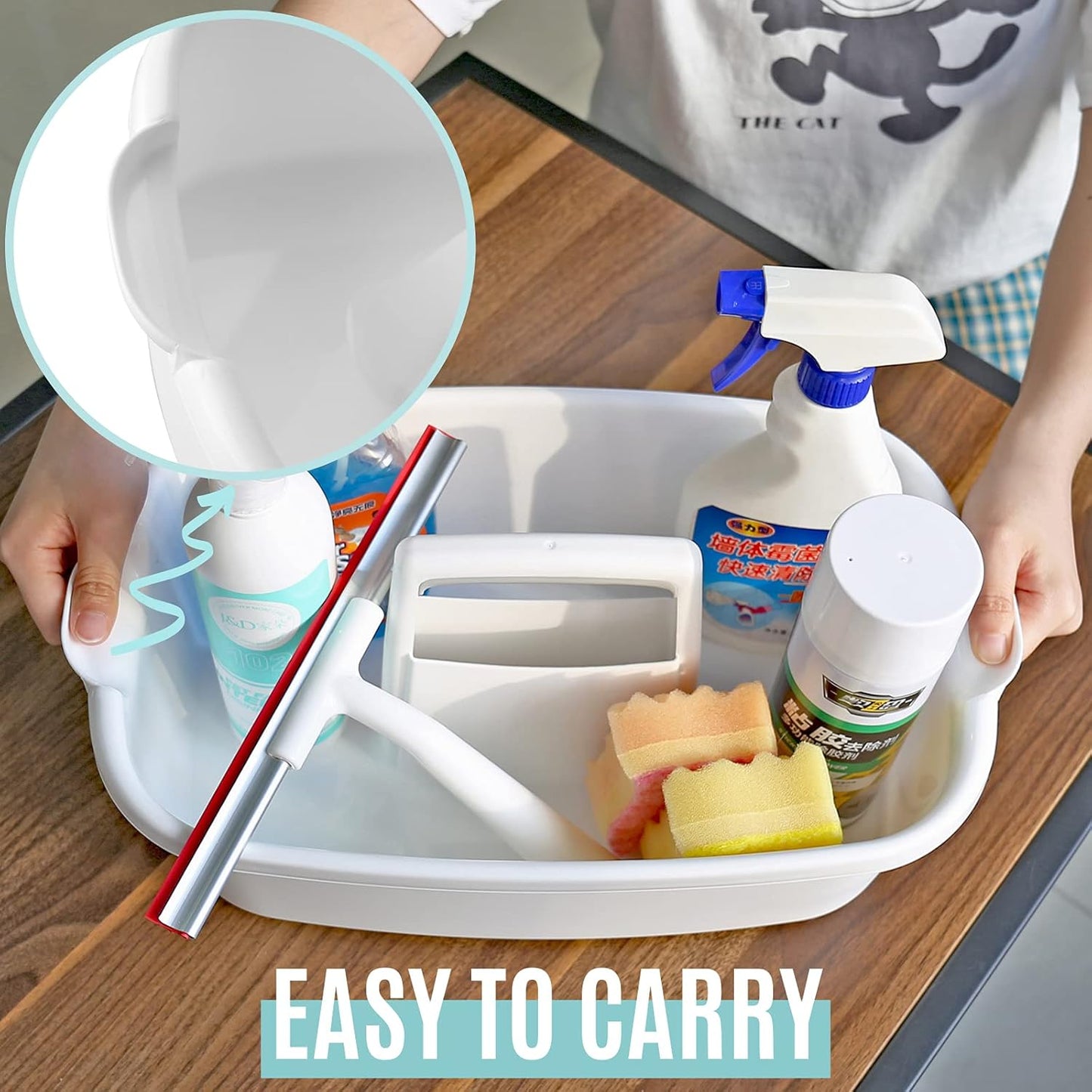 Cleaning Caddy Organizer with Handle, White Plastic Bucket for Cleaning Supplies Products, Cleaning Tool Storage Tote, 2 Pack