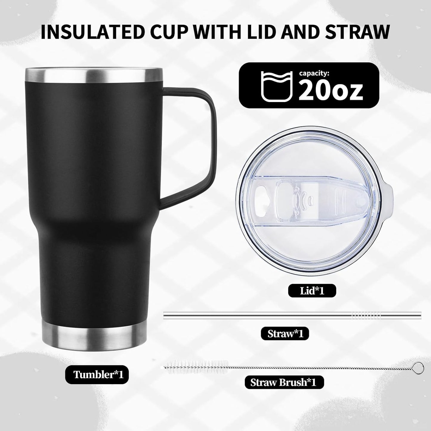 20oz Insulated Tumbler with Handle Stainless Steel Travel Coffee Mug with Lid and Straw Double Wall Vacuum Leak-proof Reusable Thermal Water Cup for Hot and Cold Drinks (Multicolor-4,4 Pack)