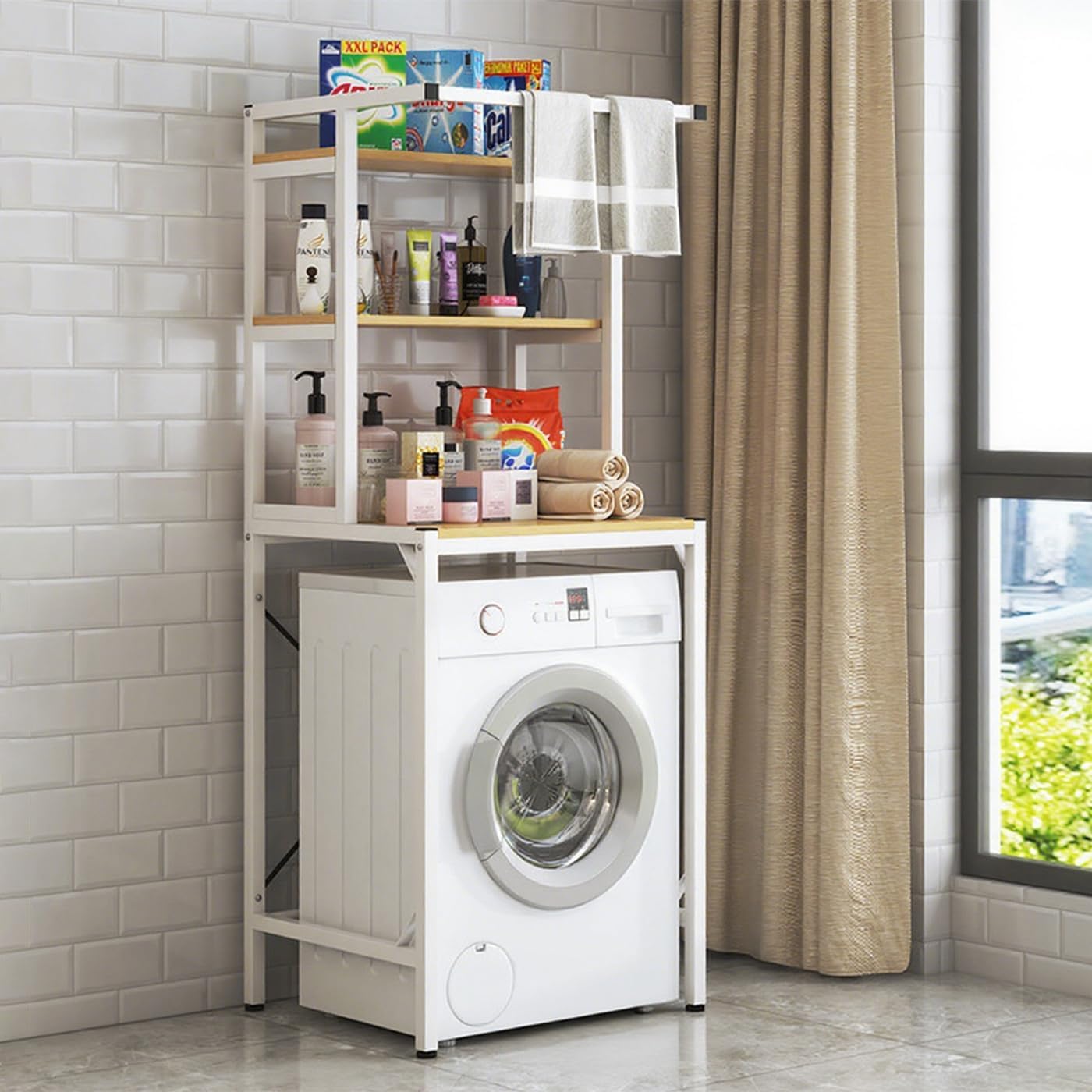 Gdrasuya10 Over The Washer and Dryer Storage Shelves for Laundry Organization, 3 Tier Washing Machine Storage Utility Rack Freestanding Laundry Storage Shelf Organizer Space Save (White)