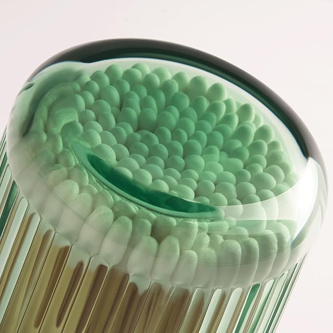 2 Pack Qtip Holders for Bathroom, Clear Glass Apothecary Jars with Lids,Vintage Bathroom Canisters for Cotton Balls,Swabs,Floss Picks,Hair Ties,Vanity Organizer and Storage Decor (Green)