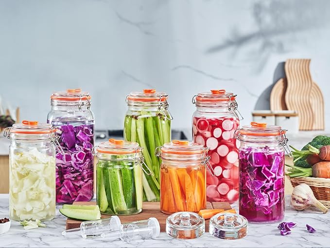 JILLMO Fermenting Jar, 2 Liter Glass Fermentation Kit with Fermenting Weights and Airlocks for Kombucha, Sauerkraut, Pack of 2