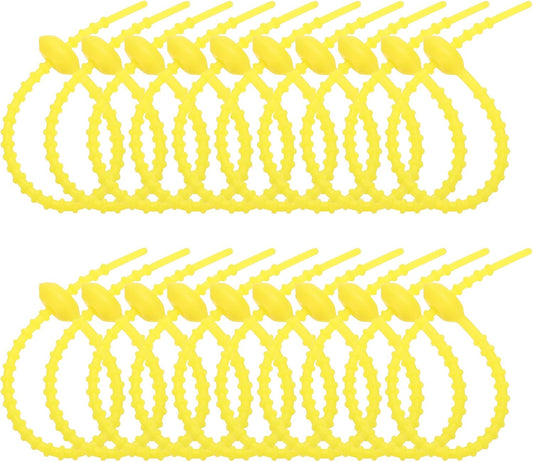 PATIKIL 8 Inch Silicone Cable Ties, 20pcs Rubber Reusable Twist Zip Ties Organizer for Home Office Kitchen Food bags Wires Adjustable Bag Clip, Fluorescent Yellow