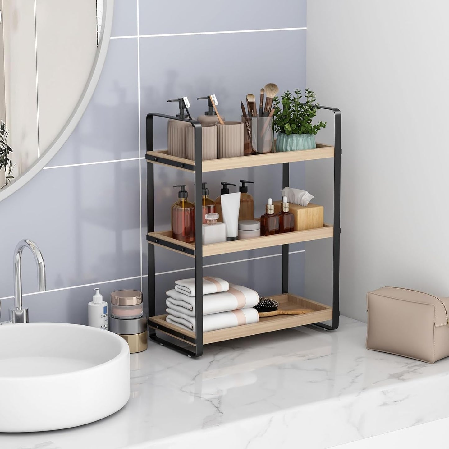 Bathroom Counter Organizer,Bathroom Countertop Organizer,Counter Shelf,Countertop Storage,Organization and Storage,Makeup Shelf,Sink Caddy(Burlywood 3 Tier)