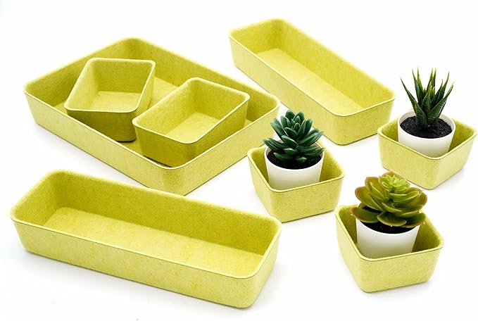 Welaxy Drawer organizers trays Felt storage bin home office Desk Minimalist Lifestyle Natural Shallow Box 8-Piece holiday gift solution (Linden green)