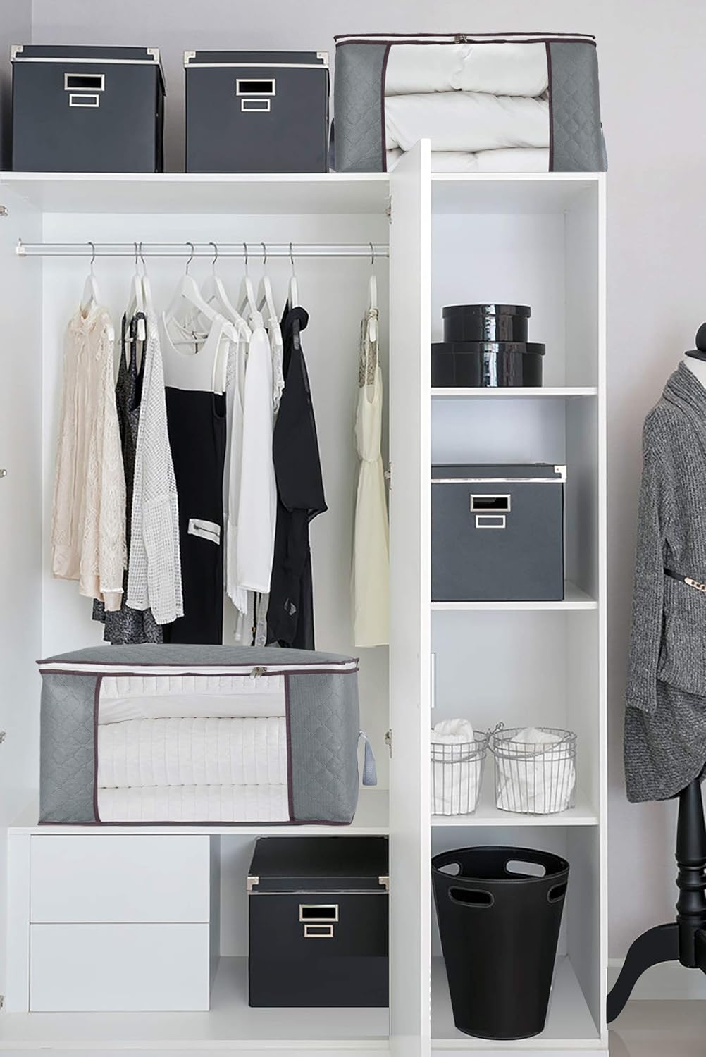 combocube 3Pcs Zippered Storage Bag for Closet King Comforter, pillow, quilt, bedding, Clothes, Blanket Organizers with Large Clear Window & Carry Handles Space Saver