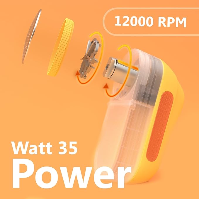 Pionix Extra Power Fabric Shaver - 35W Electric Lint Remover for Clothes/Upholstery/Furniture/Couch - Speed of 12000 RPM - Heavy Duty Sweater Shavers to Remove Pilling - Large Fuzz Remover Yellow