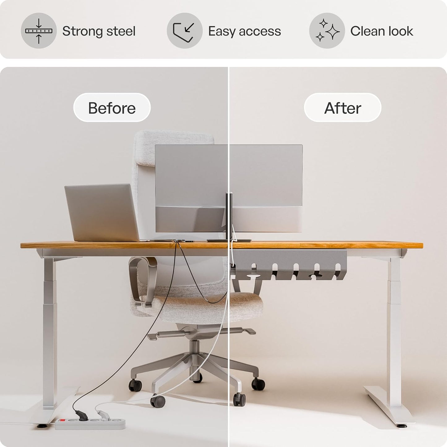 PAMO Cable Management Under Desk for Easy mounting Under-Table I Set of 3 - with 10X Cable Ties I Desk Organizer for Office/Home Office Table Thoughtful Cable Tray Holder