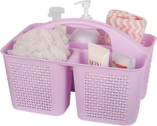 UUJOLY Plastic Portable Shower Caddy Basket Bucket, Cleaning Shower Basket with Handle Compartments Storage Basket Organizer for Bathroom Kitchen College Dorm Sink, Light Purple