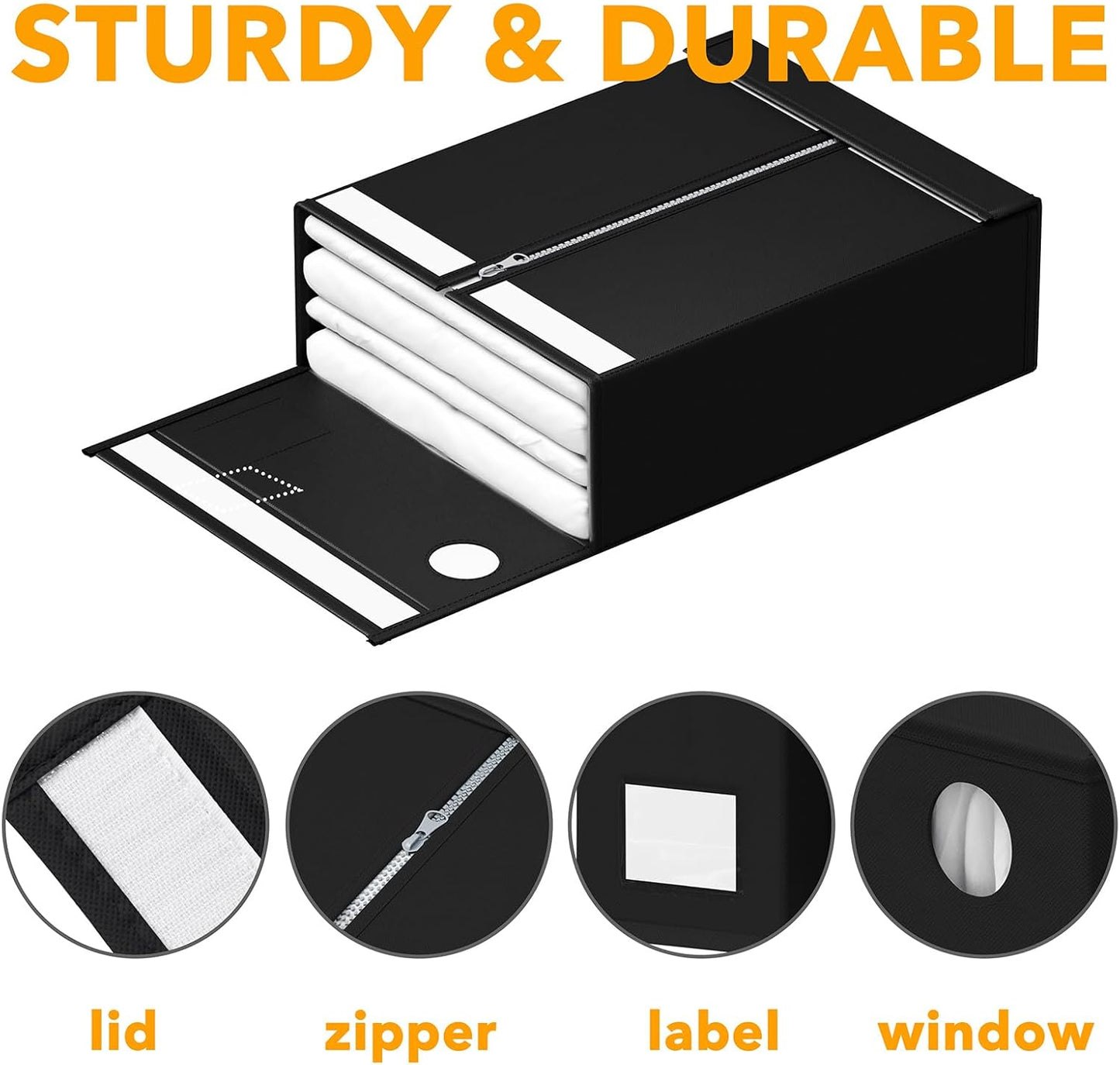 SpaceAid 9 Pack Bed Sheet Organizers and Storage, Foldable Sheet Organizer with Window for Linen Closet, Set Folder Keeper for Queen & King Size Bedding Storage (Black)