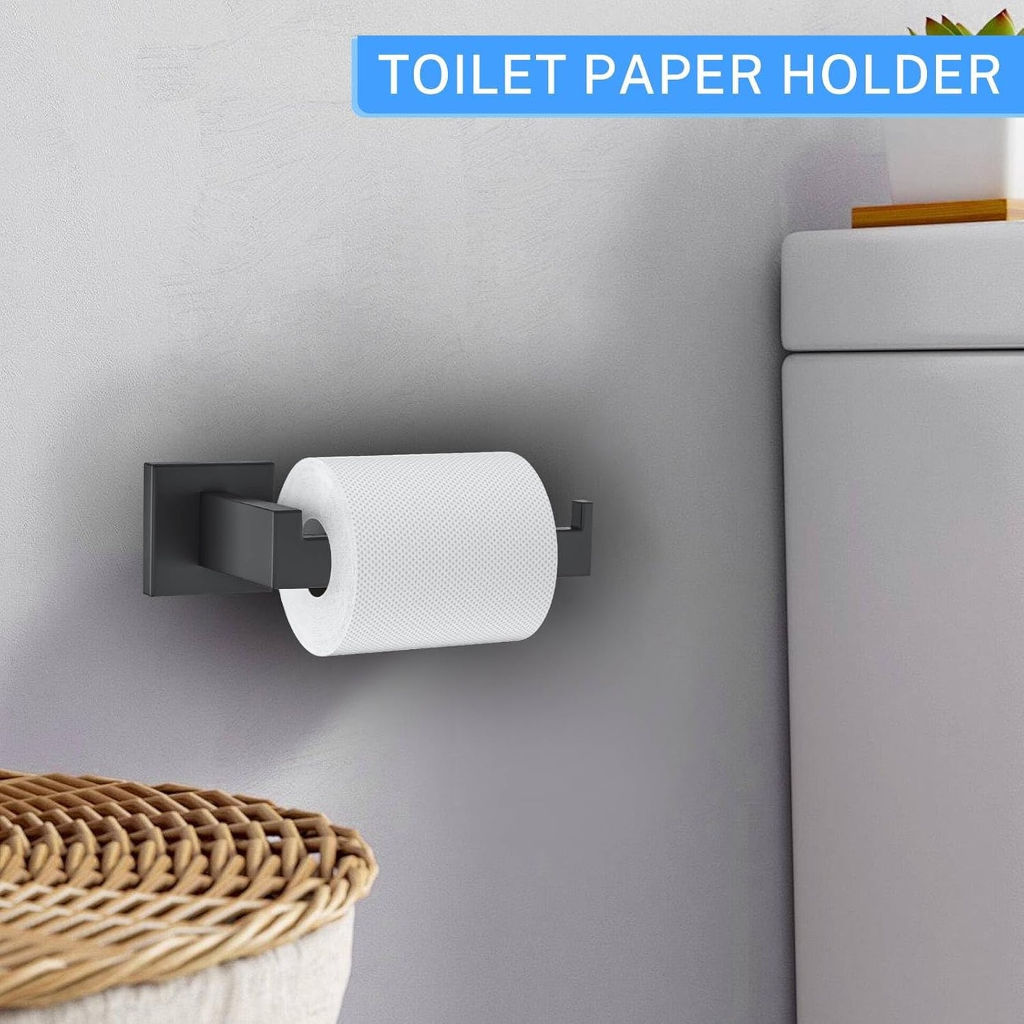 5 Pieces Towel Bar Set Matte Black Bathroom Hardware Accessories Set Include Towel Rack TP Holder Towel Ring Coat Hooks Stainless Steel Wall Mounted Towel Holder Set for Bathroom,23.6 in