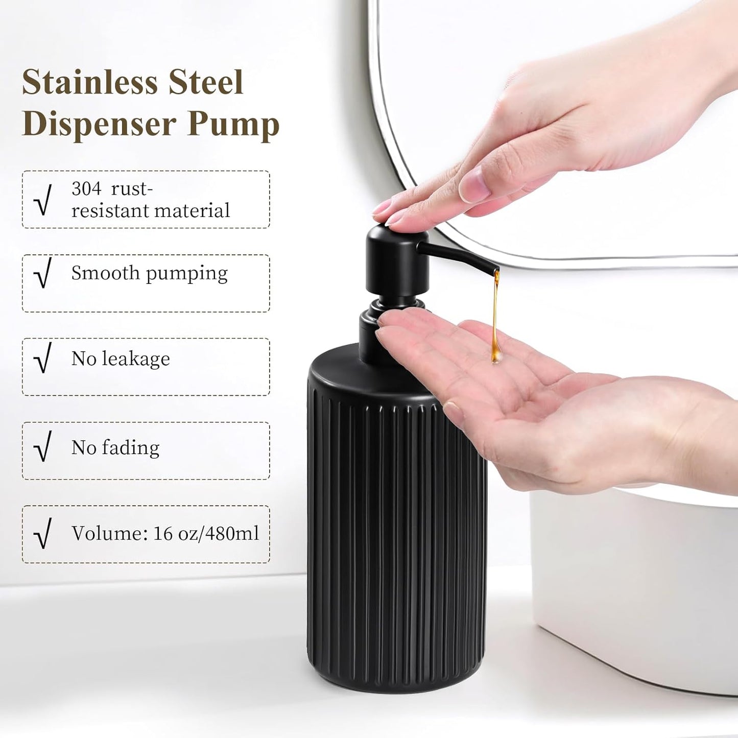 Shinowa Black Bathroom Accessories Set, 5 Pcs Bathroom Toothbrush Holder Sets with Soap Dispenser, Foaming Dispenser, Q-Tip Holder, Ceramic Tray, Bathroom Countertop Accessories Complete, Matte Black