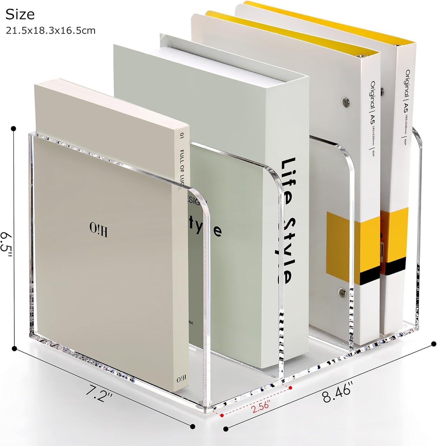 SANRUI Acrylic Magazine Holder Desk Organizer, Clear File Organizer with 3 Vertical Compartments, Magazine File Holder for Home Office, Classroom,B5 Size