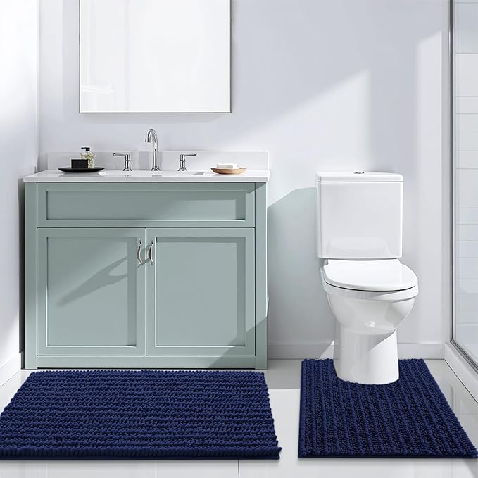 Arotive Luxury Round Chenille Bathroom Rug Mat, Extra Soft Thick Absorbent Shaggy Bath Rugs, Non-Slip Machine Wash Dry Plush Bath Mats for Bathroom, Shower and Tub, 24x24, Navy