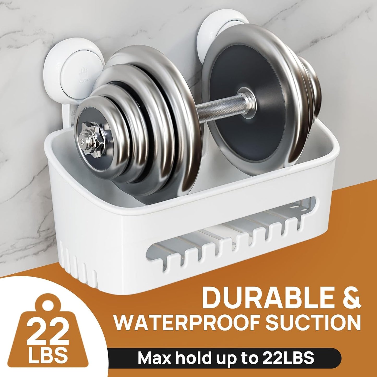 LEVERLOC Shower Caddy Suction Cup Shelf Basket Pack of 2 One Second Installation Removable Powerful Suction Cup Bathroom Organizer Max Hold 22lbs Shower Storage Plastic