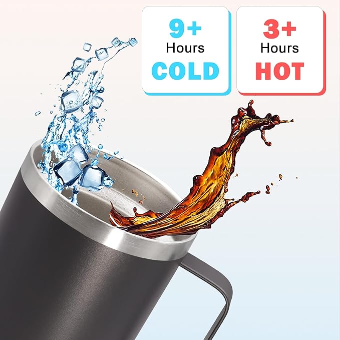 20 oz Tumbler with Handle and Lid, Stainless Steel Tumbler Insulated Travel Coffee Mug, Spill Proof Double Wall Vacuum Tumbler Cup Keep Drink Hot & Cold, Grey, 6 Pack