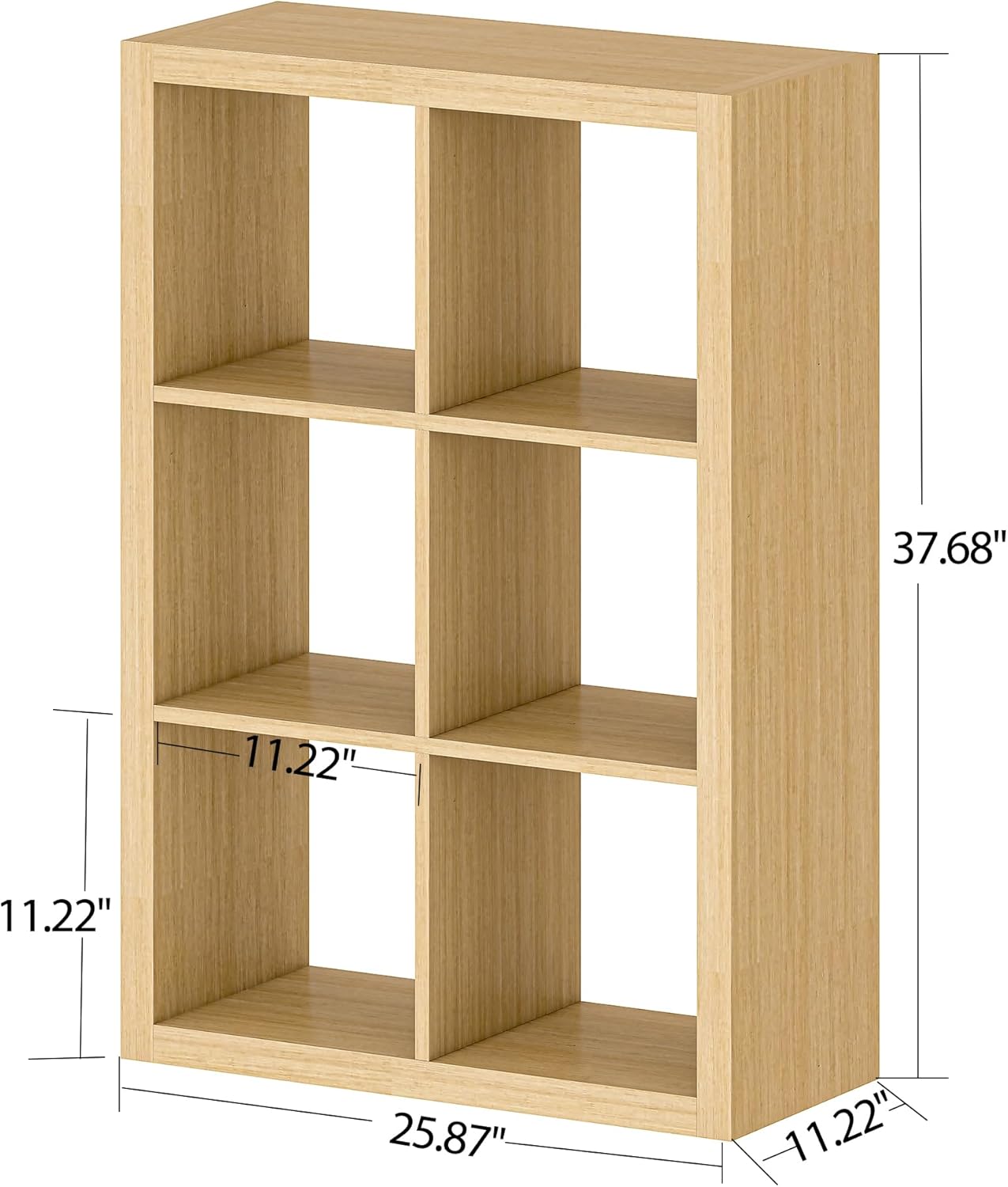 furtble Bookshelf with Storage Bin, 6-Cube Storage Organizer, Modern Wood Open Bookcase, Multifunctional Display Shelf for Living Room, Bedroom, Home Office, Oak