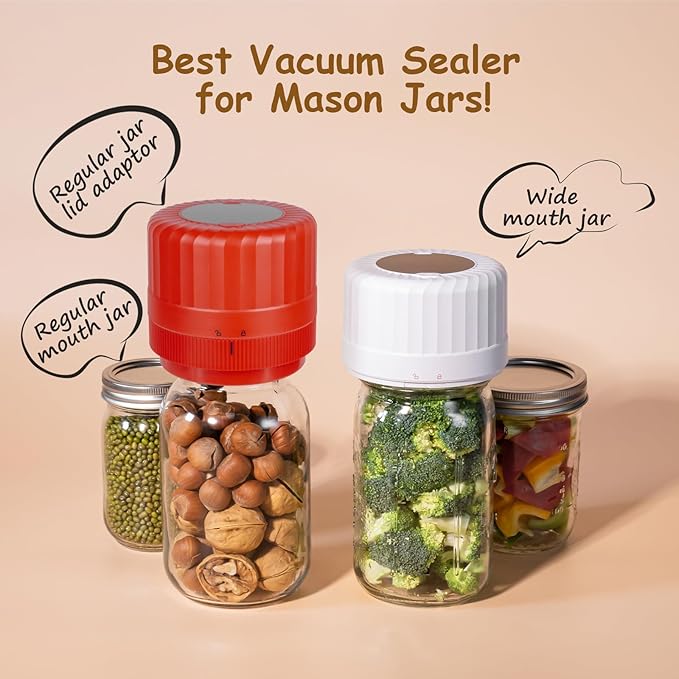 Fully Automatic Mason Jar Vacuum Sealer Kit - Auto Stop Mason Jar Vacuum Sealer Kit, Jar Vacuum Sealer for Mason Jars, Jar Vacuum Sealer, A Must-Have for Canned Foods Pantry Canning Pickling