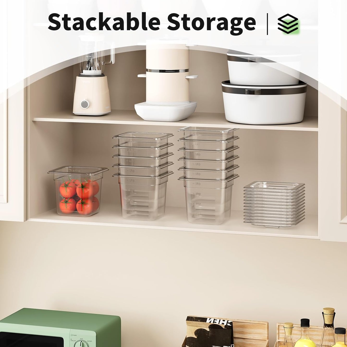 1/6 6'' 12 Pack Plastic Food Pans With Lids, Clear Food Pan, Commercial Stackable Polycarbonate Freezer-Safe for Fruits Vegetables Restaurant Kitchen