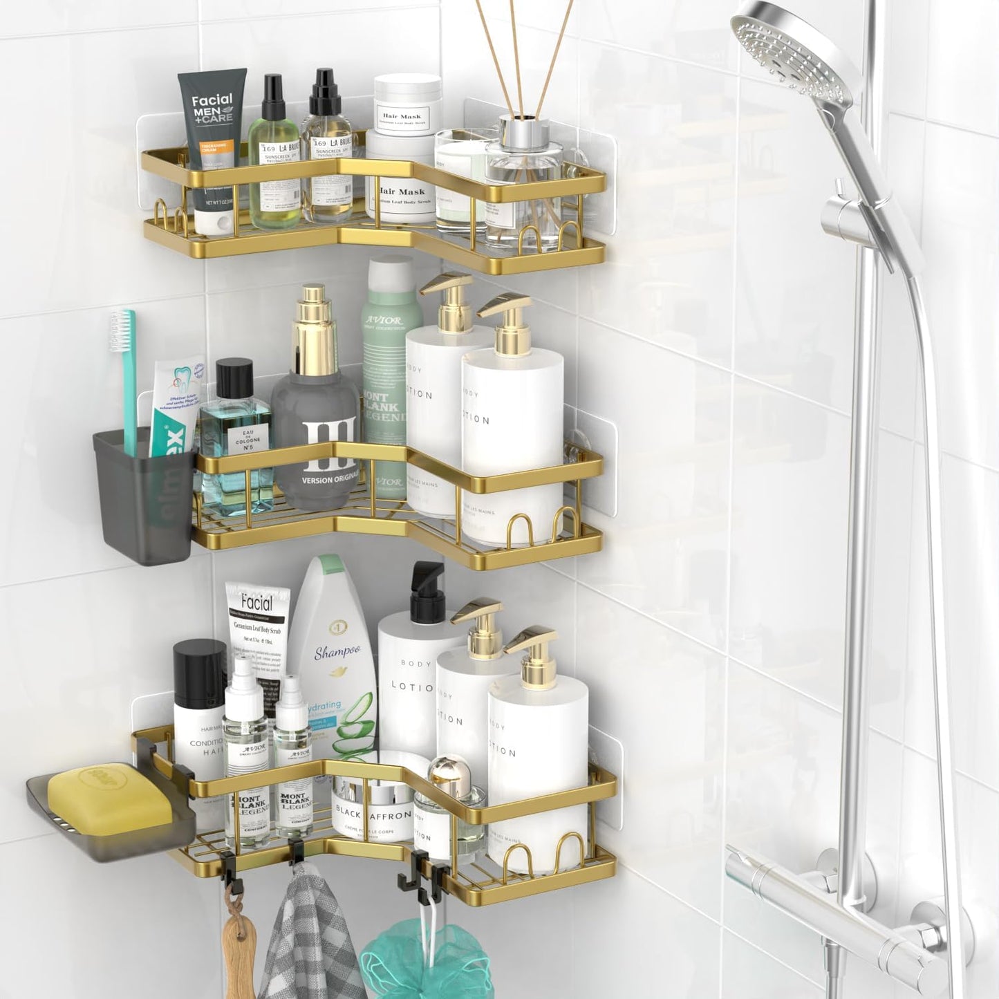 Corner Shower Caddy Bathroom Organizer: Adhesive Shower Rack Bathtub Shelves - 3Pack No Drilling Shower Shelf - Stainless Steel Organizer
