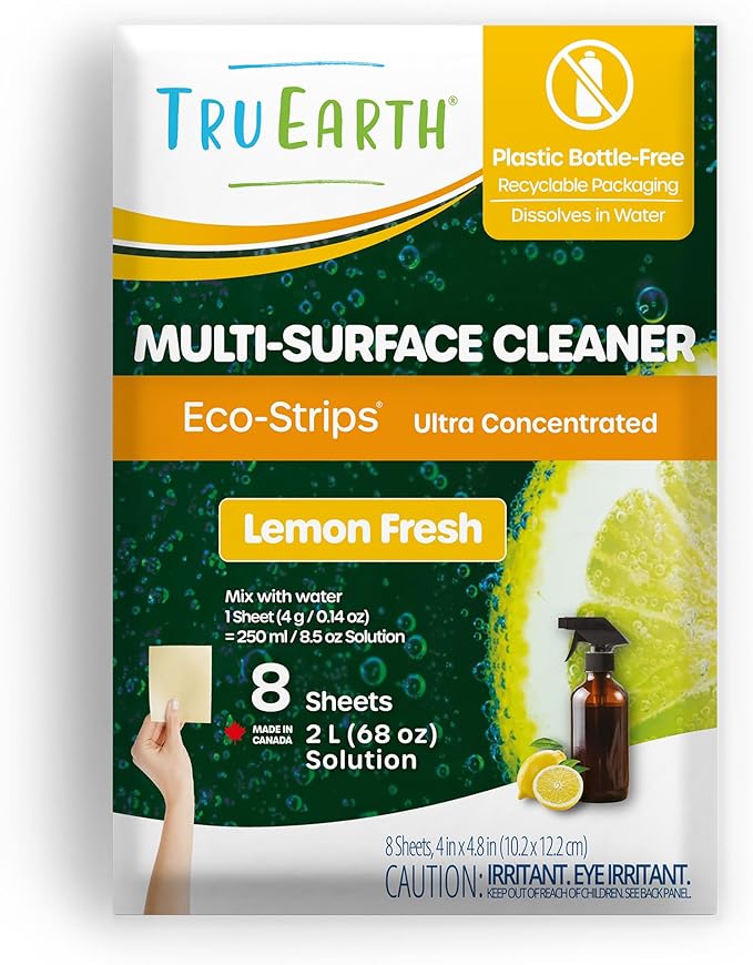 Tru Earth Multi-Surface Cleaner Eco-Strips | All Purpose Cleaner Concentrate for Multi-Use, Fresh Lemon Scent, 8 Strips