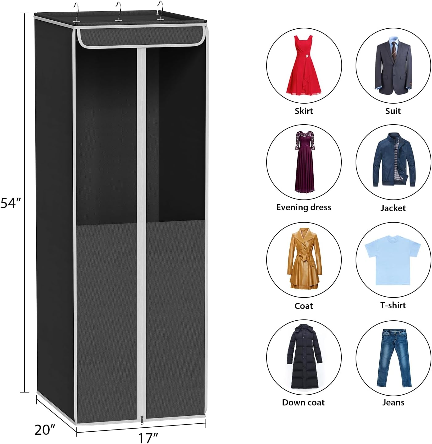 Univivi Garment Bags for Hanging Clothes, 2 Pack Large Clothes Storage Bags Closet Organizer with Clear Window, Premium Hanging Garment Storage Bag for Suits, Coats, Dresses, 54" (Dark Grey)