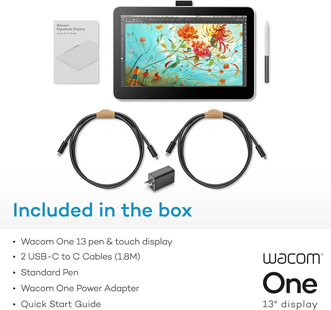 Wacom One 13 Touch Drawing Tablet with Screen, 13.3" HD Full-Laminated Touchscreen Digital Art Pad with Creative Software and Training, Graphics Drawing Tablet for Mac, Windows PC, Chromebook