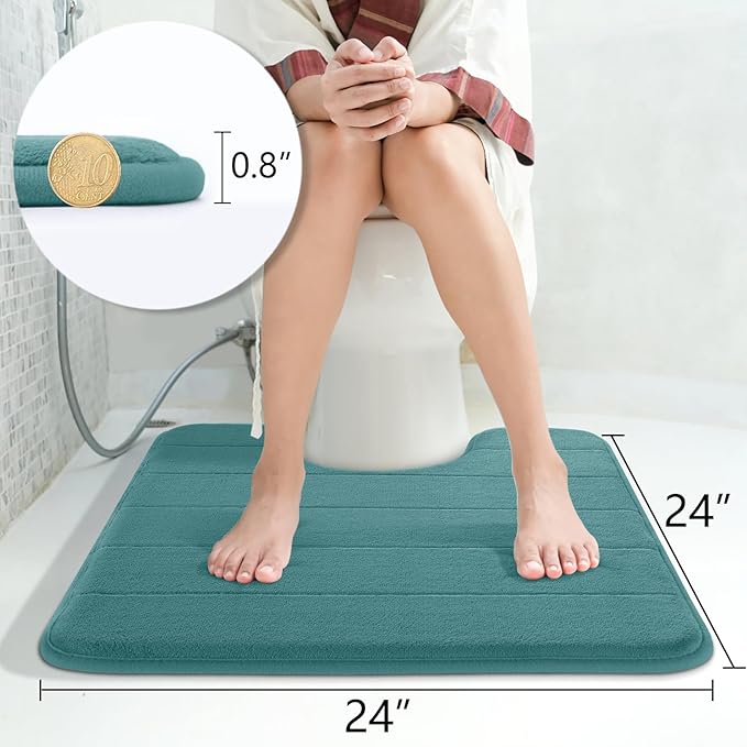 Yimobra Memory Foam Toilet Bath Mat U-Shaped, Commode Contour Rug, Soft and Comfortable, Super Water Absorption, Non-Slip, Thick, Machine Wash and Easier to Dry for Bathroom, 24 X 24, Teal