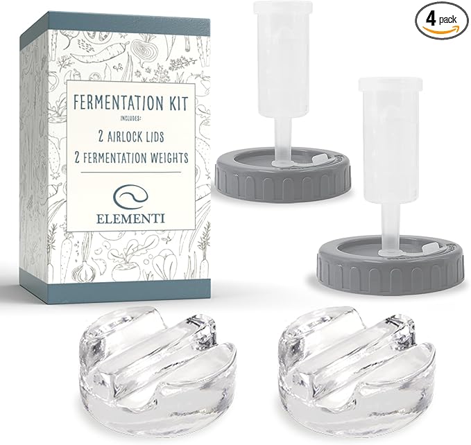 Elementi Fermentation Weights Kit - Set of 2 Glass Fermenting Weights and Mason Jar Fermentation Lids for Wide Mouth Mason Jars - Sauerkraut and Pickling Kit