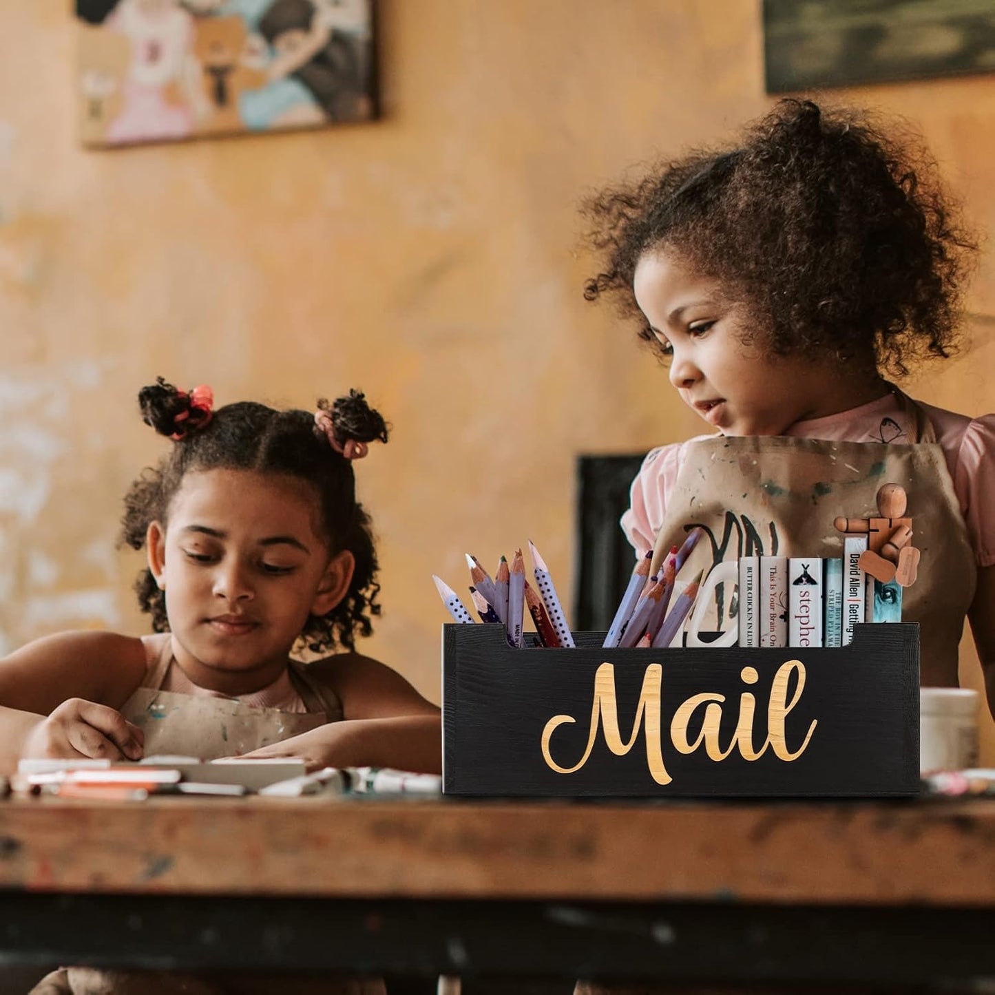 Mail Organizer Mail Holder Countertop, Rustic Wooden Mail Basket Mail Tray Letter Holder Box for Desk Home Office Wall Mount