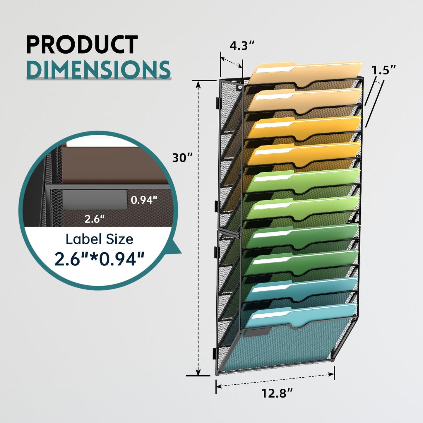 SUPEASY 10-Tier Wall File Organizer Mesh Office Mail Holder, Hanging Wall Organizer Magazine Rack for Office Black