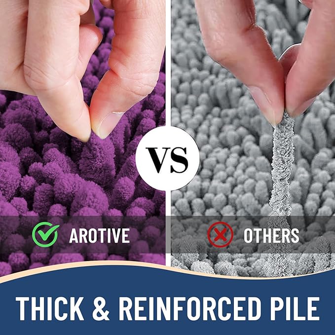 Arotive Luxury Chenille Bathroom Rug Mat, Extra Soft Thick Absorbent Shaggy Bath Rugs, Non-Slip Machine Wash Dry, Plush Bath Mats for Bathroom, Shower and Tub, 24x16, Purple