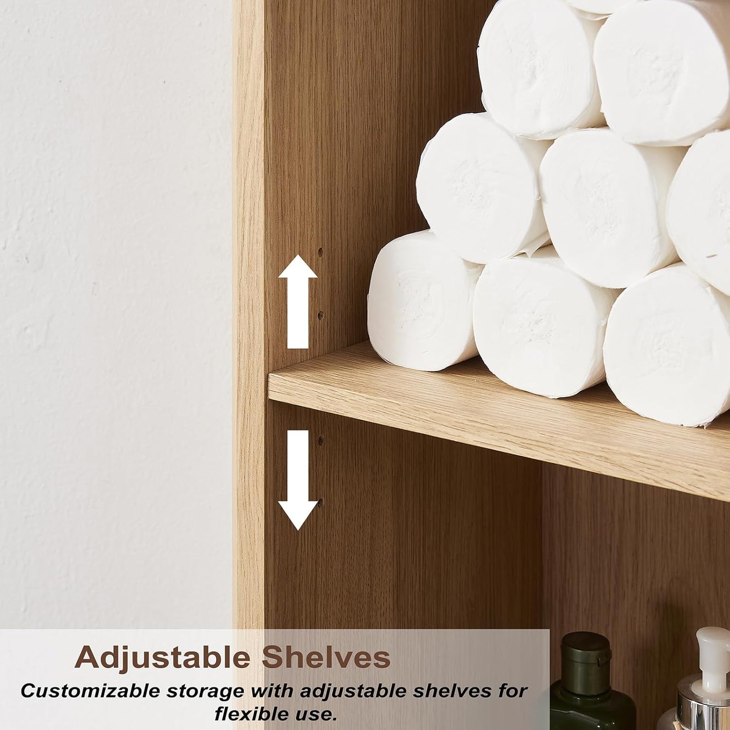 Bathroom Storage Cabinet, 5-Shelf Farmhouse Storage Cabinet with Barn Door&Adjustable Shelves, Bathroom Organizer for Living Room, Kitchen (Natural Oak)