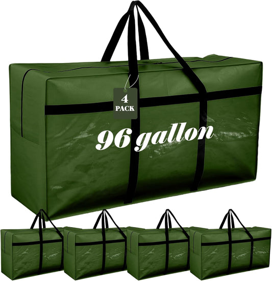 4 Pcs 96 Gallon Large Moving Bags with Zipper and Handles Foldable Storage Duffle Bags Heavy Duty Extra Large Totes for College Dorm Travel Clothes Blankets Bedding Moving (Green)