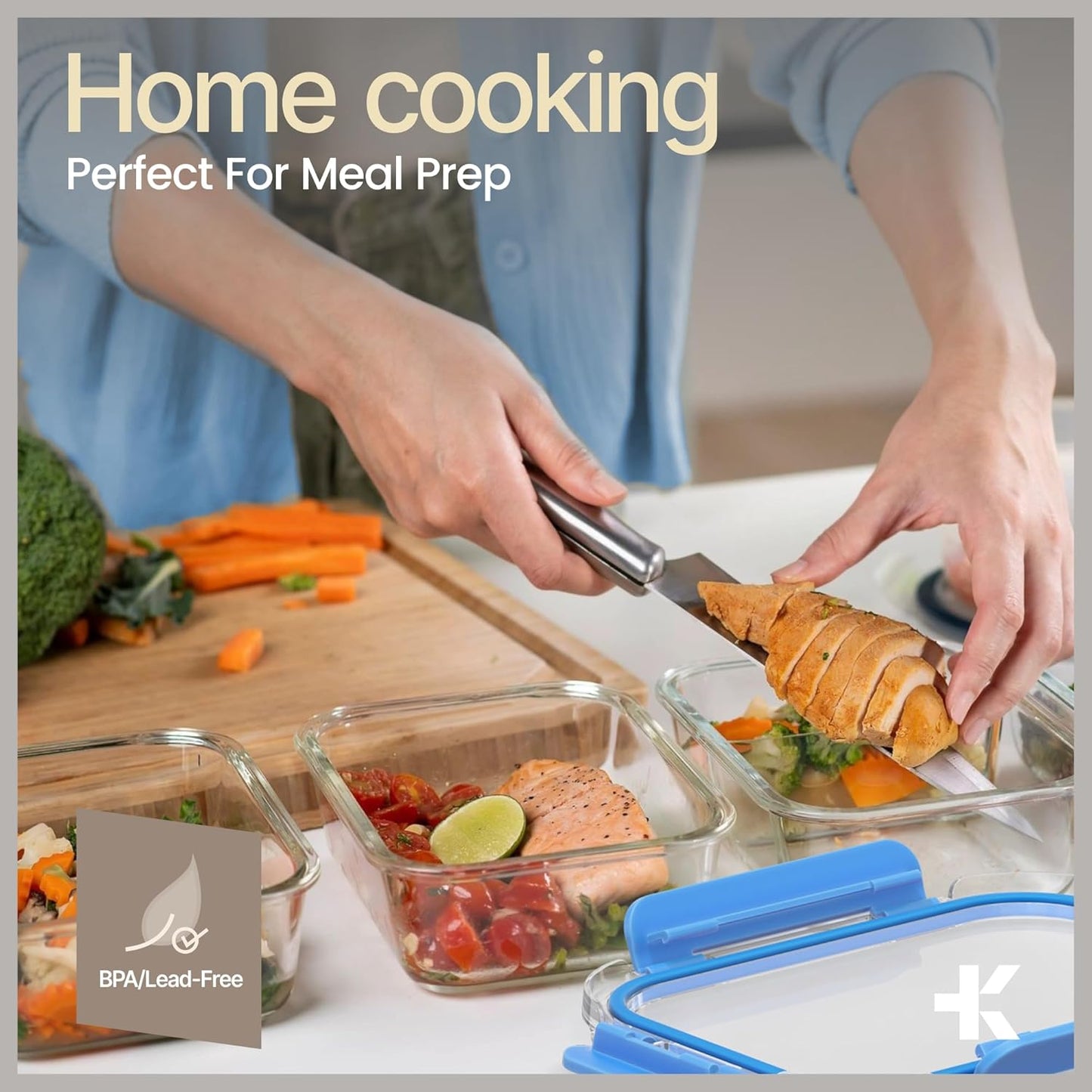 Bakken Borosilicate Glass Food Storage Containers with Lids 24 Pieces, BPA-Free Stackable Lunch & Leftover Containers, Microwave, Freezer & Dishwasher Safe, 100% Airtight Leak-Proof, Blue