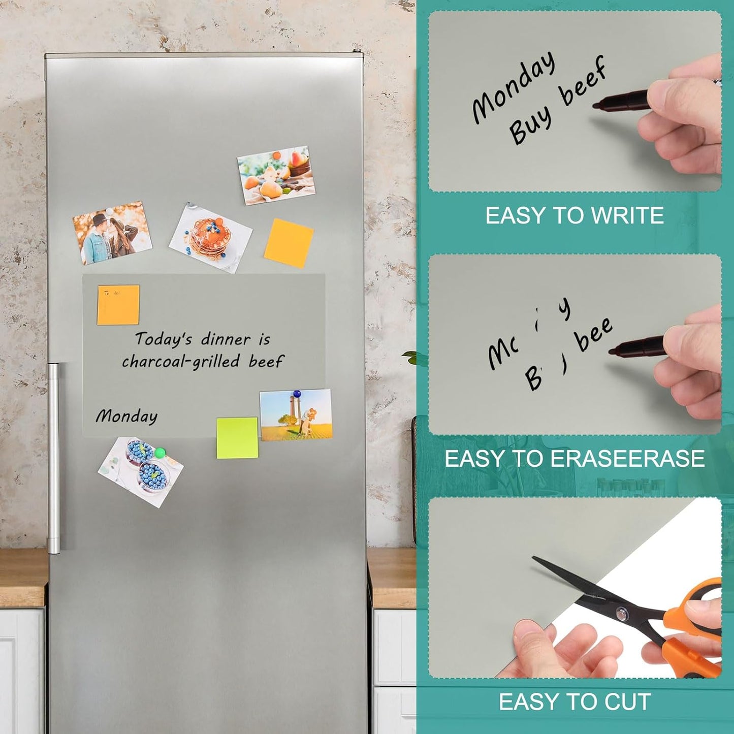 PATIKIL Magnetic Dry Erase Board Sheet for Fridge, 6 Pcs 12 x 8 Inch Erasable Refrigerator Whiteboard for Kitchen for Home Kitchen Organizer Planner Office Storage, Gray (0.6mm)
