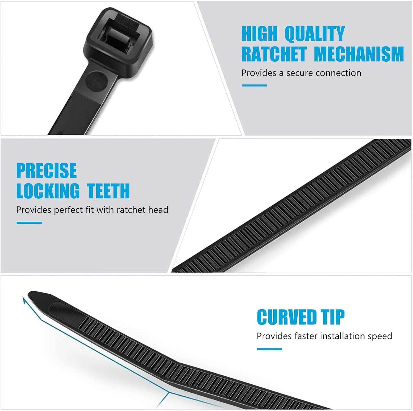 Zip Ties 8 inch (5000 Pack), 40lbs Tensile Strength, Black Cable Ties, Wire Ties for indoor and outdoor use, by Skalon