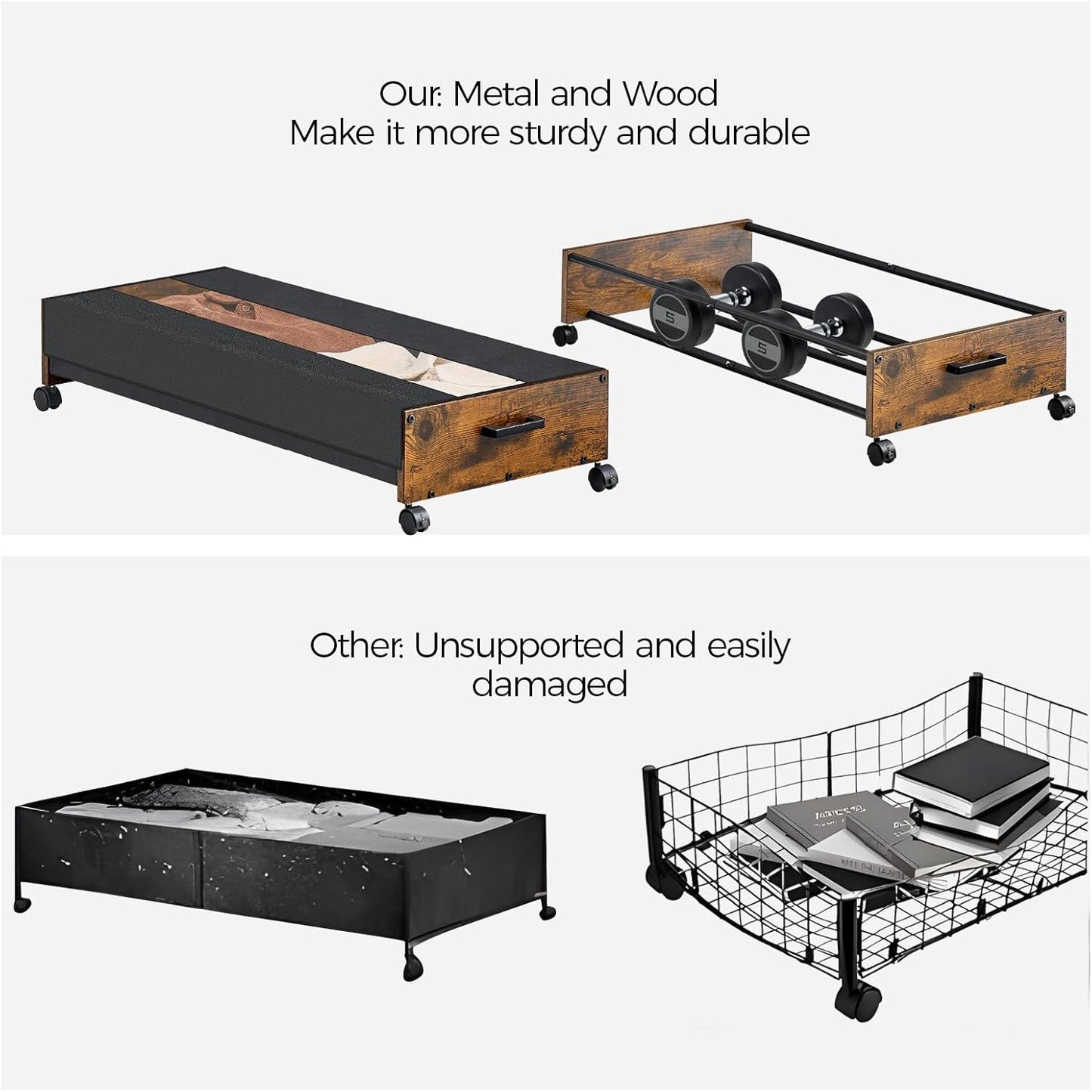 Under Bed Storage with Wheels, Under Bed Storage Containers, UnderBed Drawers with Metal Frame, for Clothes Shoes Blanket