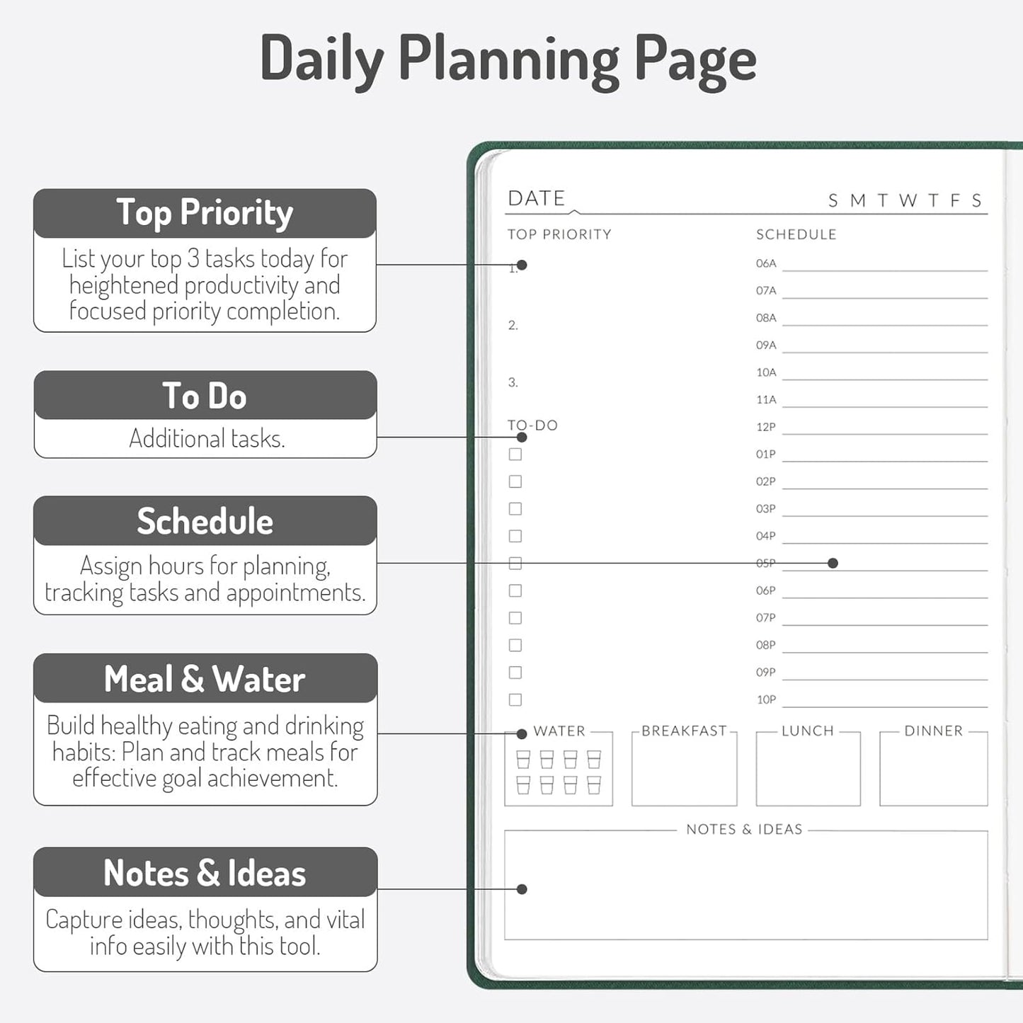 366 Days 2025 Planner, Forvencer Daily Weekly and Monthly Planner 2025 Academic Year, Durable Hardcover Agenda Planner for Work, School, Home, Start Anytime, A5(5.8'' x 8.3''),Black