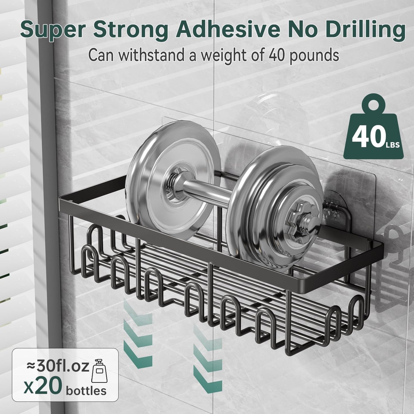 5-Pack Shower Caddy with Soap Holder and toothbrush holder, Stainless Steel Organizer for Bathroom Organizers and Storage, No Drilling Wall Mounted Rack Bathroom Caddy for Kitchen Home Black