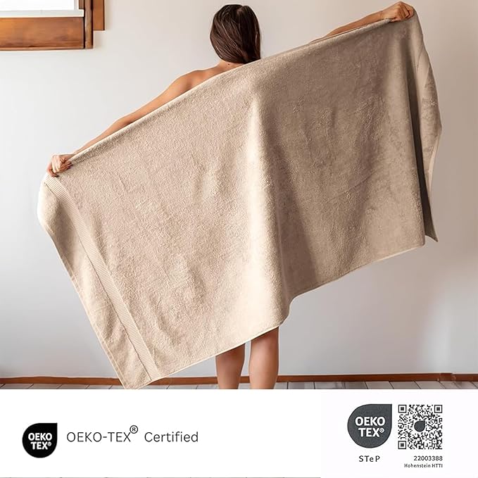 SALBAKOS 100% Turkish Cotton Extra Large Bath Sheet Set of 2 35x70 inch | Heirloom Quality | Hotel & Spa Collection | Soft, Absorbent Oversize Bath Towels | Made in Turkey (Taupe, 2 Bath Sheets)