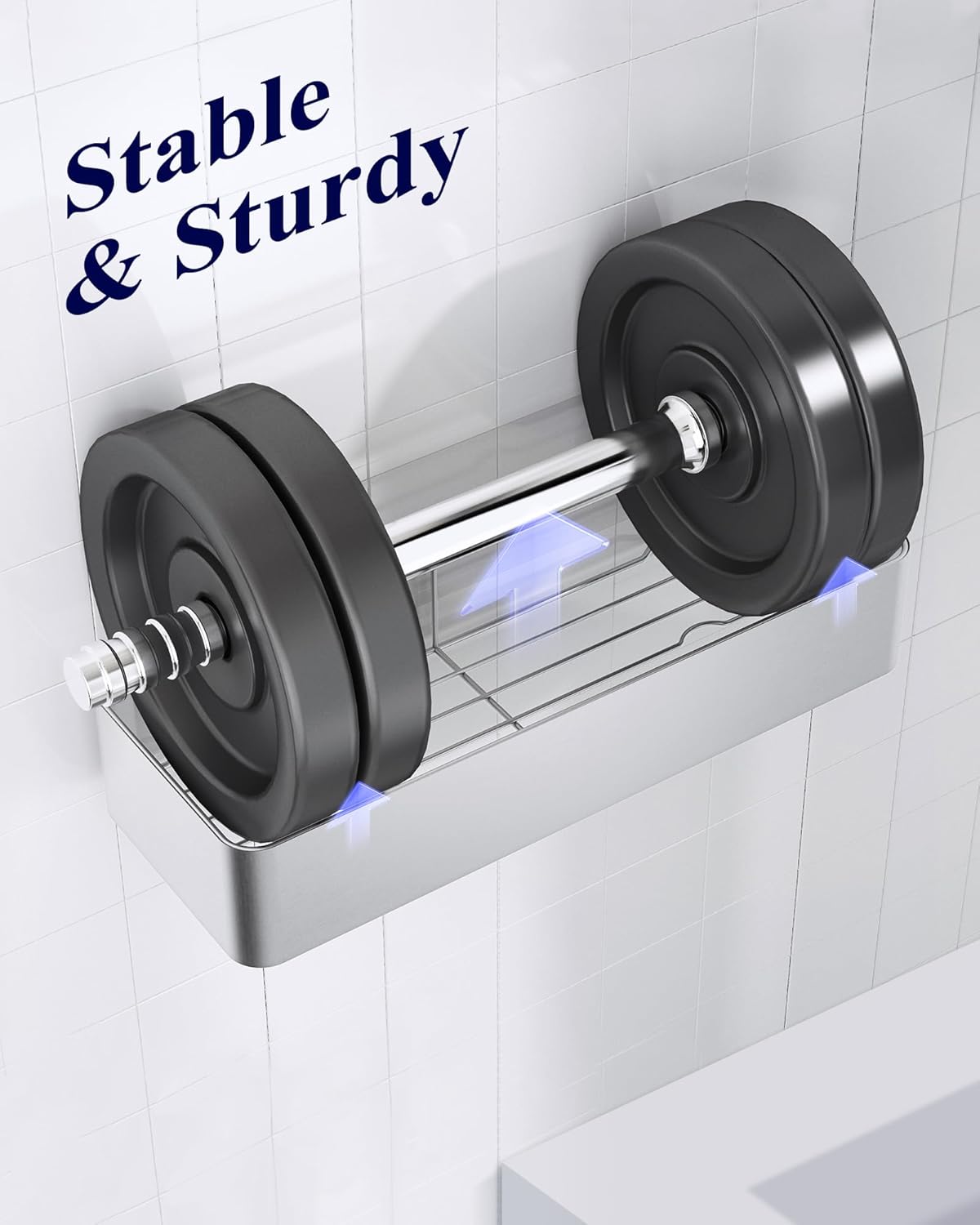 Kitsure Shower Caddy - 2 Pack Adhesive Shower Organizer, Rustproof Metal Shelves, No-Drill Bathroom Organizers and Storage, Silver Grey, Large