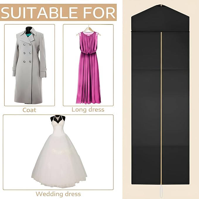 Sotiff Cotton Dress Garment Bags for Long Gowns Long Dress Travel Breathable Foldable Storage Bag Dust Proof (Black,70 x 23.6 Inch)