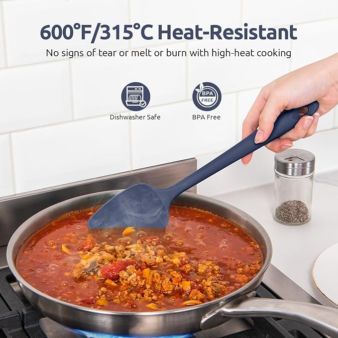 U-Taste 600ºF Heat Resistant Silicone Spatulas: Flexible Food-Grade Silicon Baking Scraper, Kitchen Cooking Mixing Utensils with Upgraded Sturdy Handle Tip for Nonstick Cookware (4-Pc., Midnight Blue)