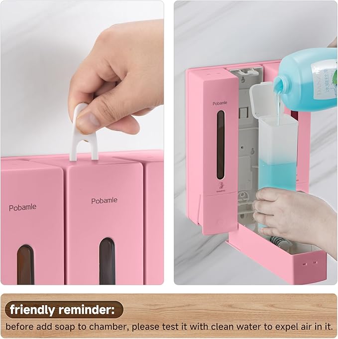 1984 Shower Soap Dispenser Bathroom Set Shampoo Conditioner Body Wash Dispenser Wall Mounted Shower Shampoo Dispenser 3 Chamber No Drill for Home Star Hotel 3 x 400ml Pink
