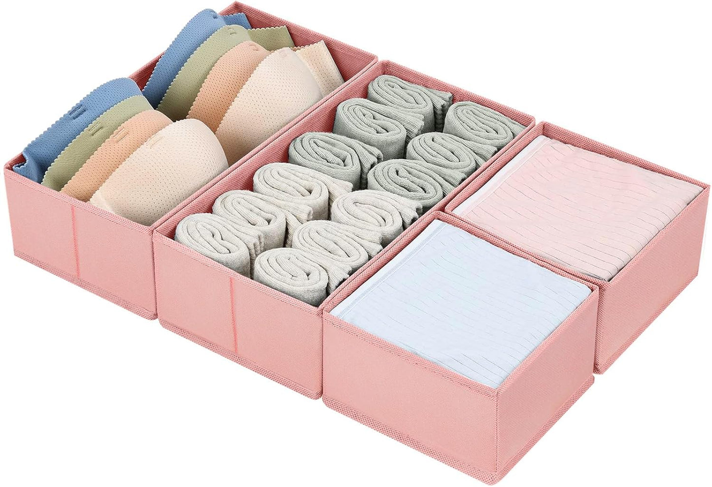DIMJ Drawer Organizers for Clothing, Set of 4 Dresser Drawer Organizers, Fabric Closet Organizers and Storage, Drawer Dividers for Baby Clothes, Socks, Belt, Tie (Pink)